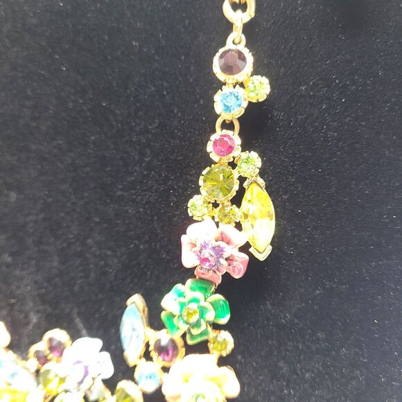 Joan Rivers Enamel Crystal 21" Necklace Earrings Statement Flowers cluster Fairy - Picture 7 of 14